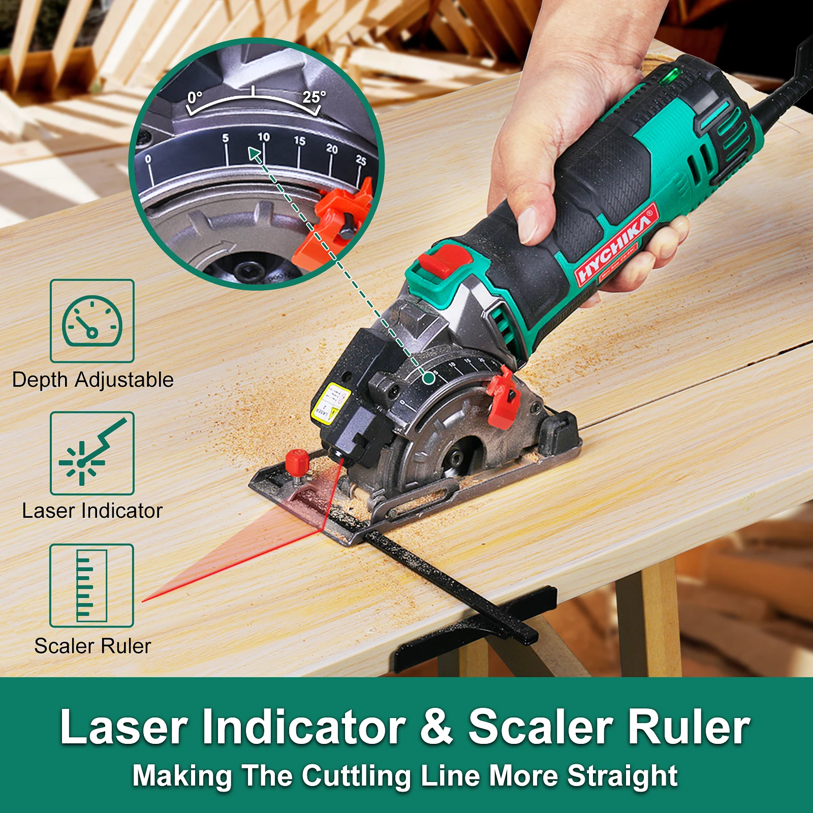 HYCHIKA 500W Electric Mini Circular Saw With Laser 120V 220V Multifunctional Electric Saw DIY Power Tool For Cut Wood,PVC tube