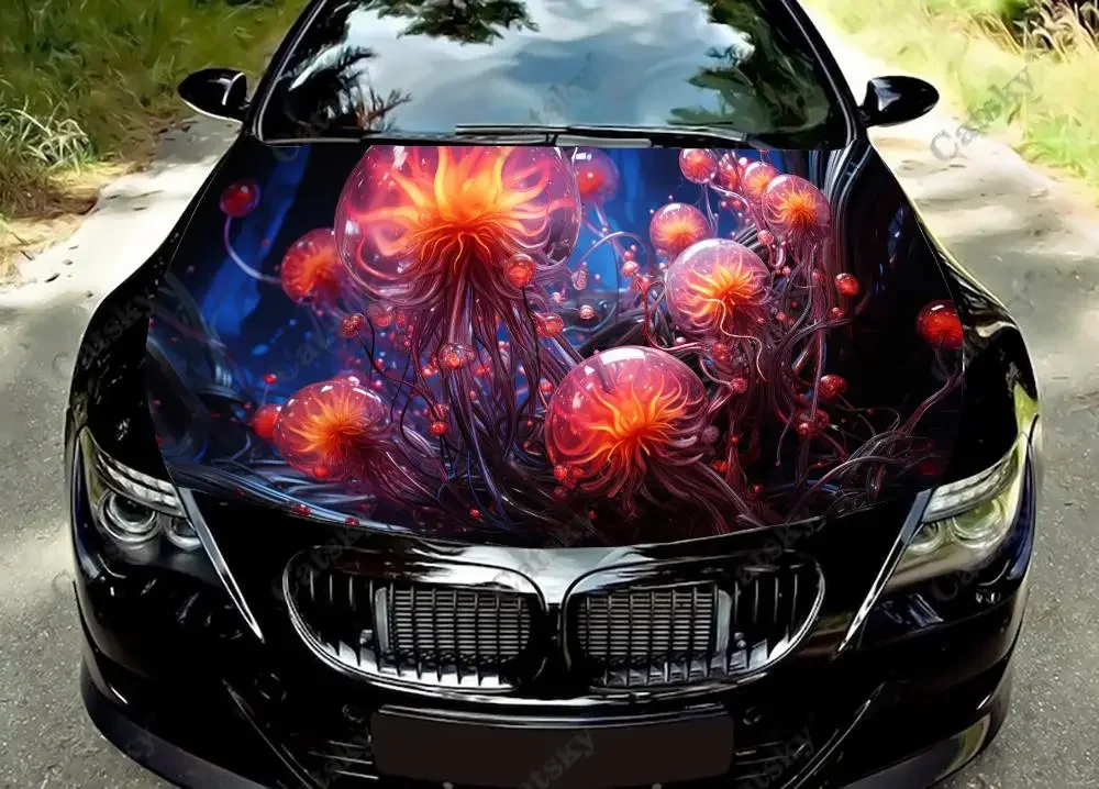 

Abstract Futuristic Flower Art Car Hood Vinyl Stickers Wrap Vinyl Film Engine Cover Decals Sticker on Car Auto Accessories