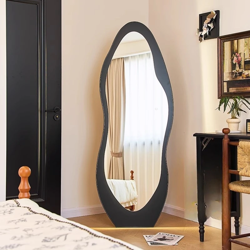 

Wavy Decoration Mirror Wall Big Irregular Funky Accessories Girls Aesthetic Light Mirror Oval Modern Espelhos Home Decorations
