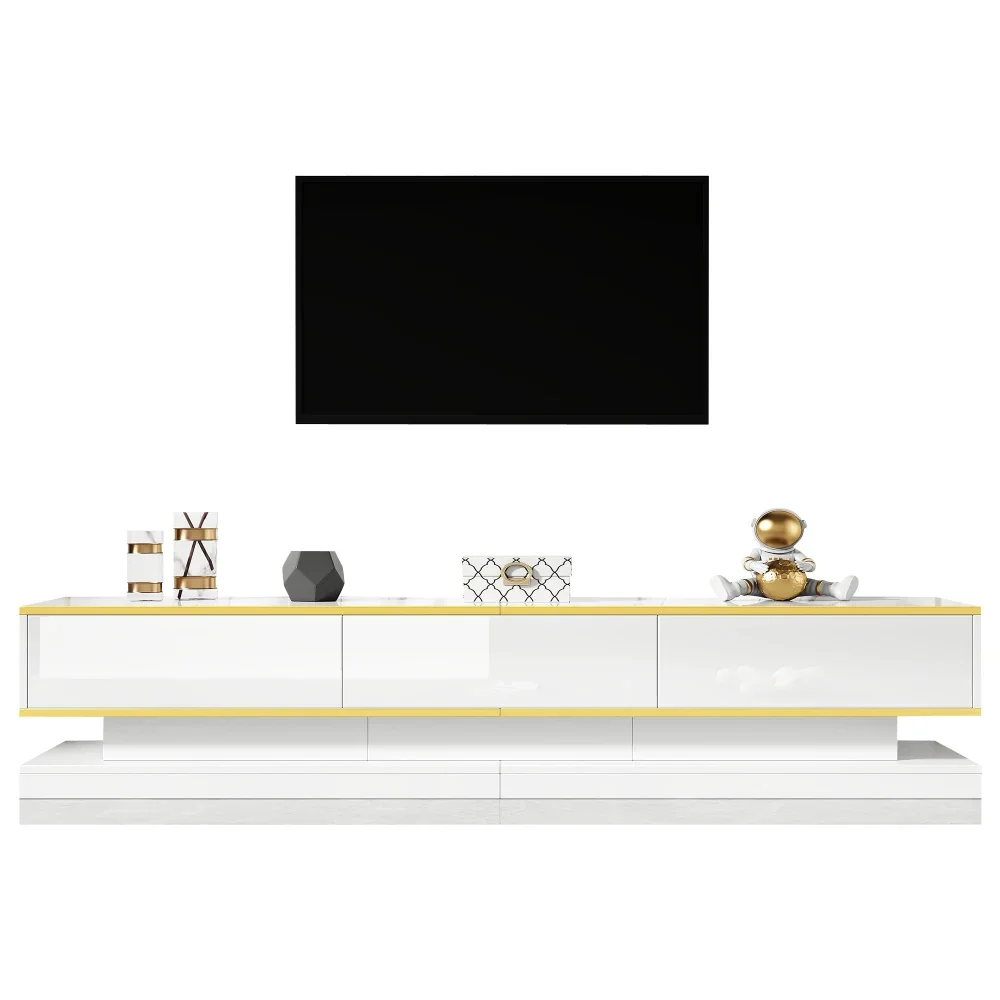 Moderner TV-Ständer mit 3 Schubladen, warmweißes Lowboard, goldener Rand, Wohnzimmer-Aufbewahrungsschrank – Detail 11