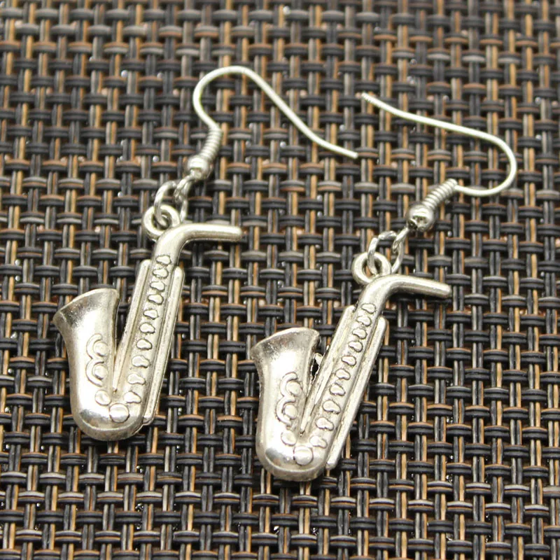 Hot Sales Saxophone Instrument Music Horn Saxophone Harp Pendants DIY Earringgs For Girl Gift