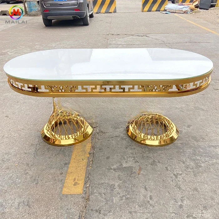 Hot Sale Elegant Gold Wedding Furniture Stainless Steel Wedding Dining Oval Table