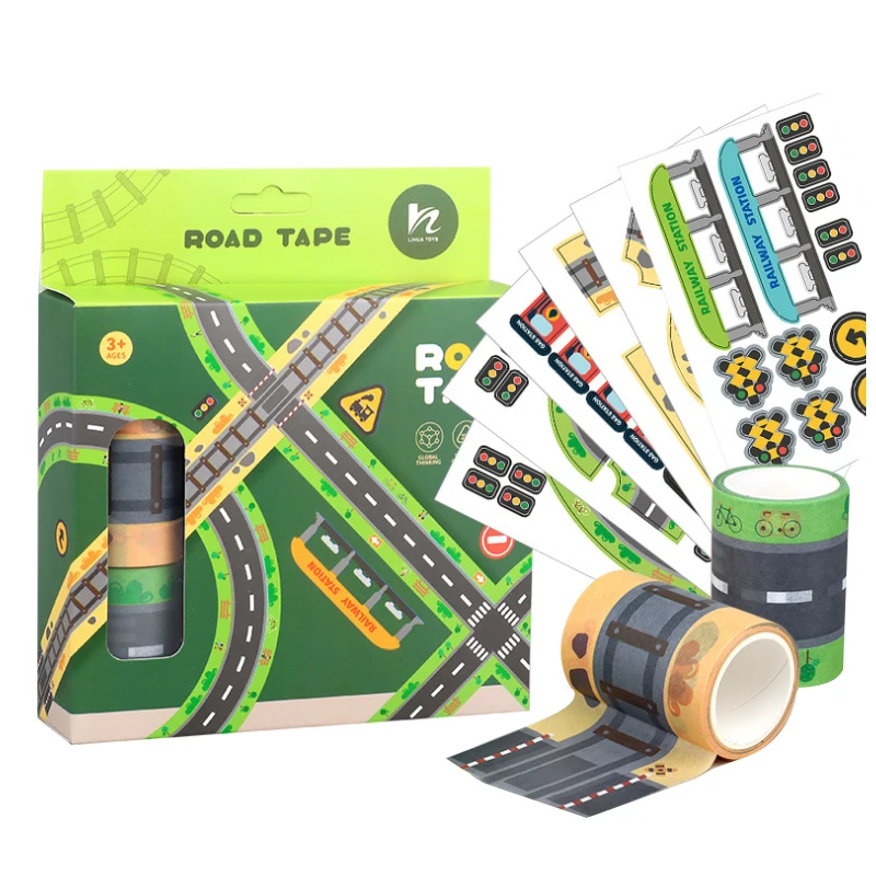 

Kids Toys Sim City Traffic Road Car Highway Game Track Handmade Sticker Diy Set 2 Rolls Of Tape And 13 Stickers p354