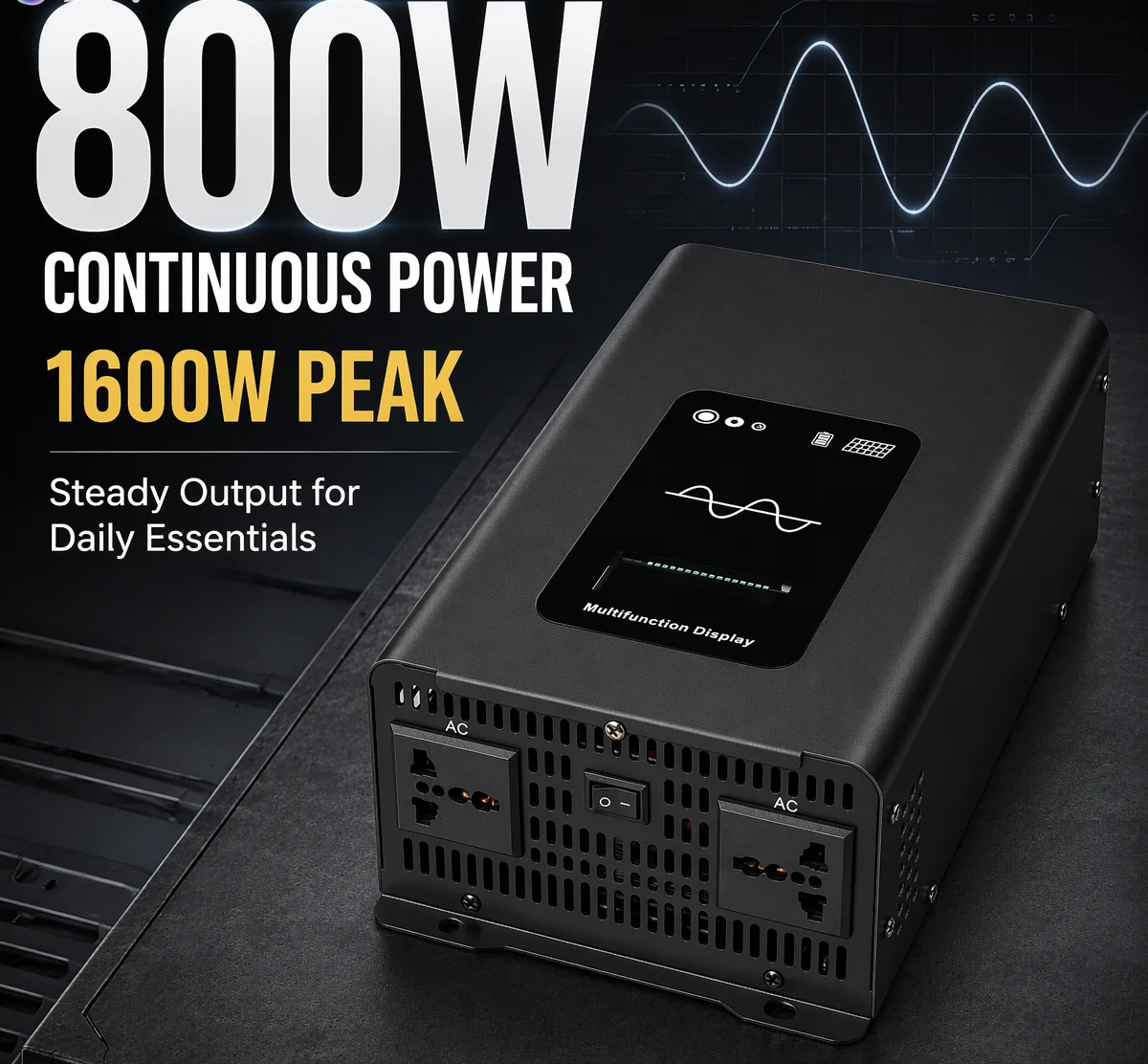 1600W/ 2600WPure Sine Wave Inverter 12V to 110V/220V with LCD Display US Socket for Car RV Camping - Power Converter