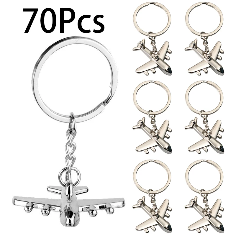 70Pcs Metal Fashion Polished Silver Aircraft Airplane Model Keychain Toy Kids Souvenir Gift