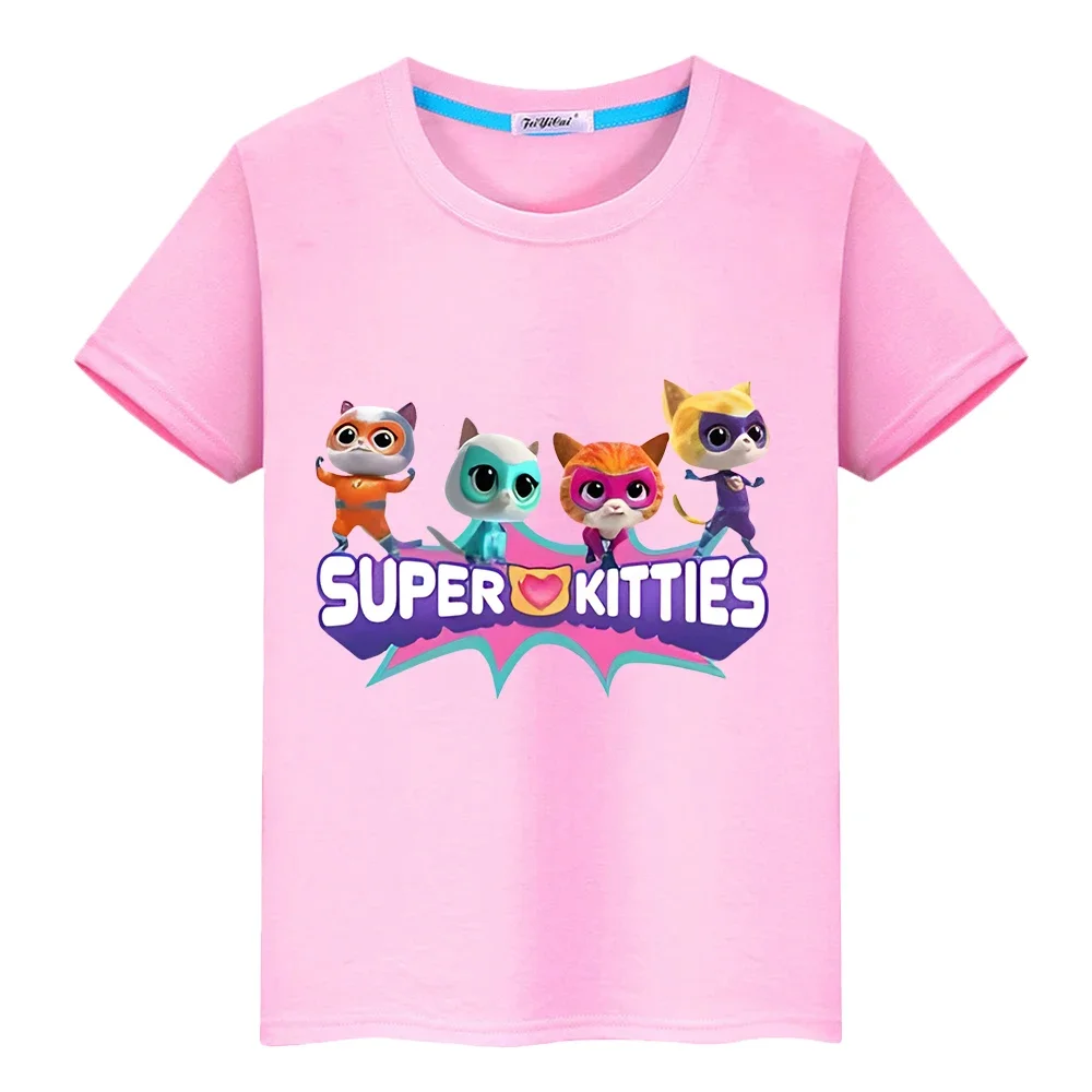 Super Kitties Summer 100% Cotton T-shirt boy Cartoon pride tshirt Short Tops y2k one piece Print  Anime Tees  kids clothes girls