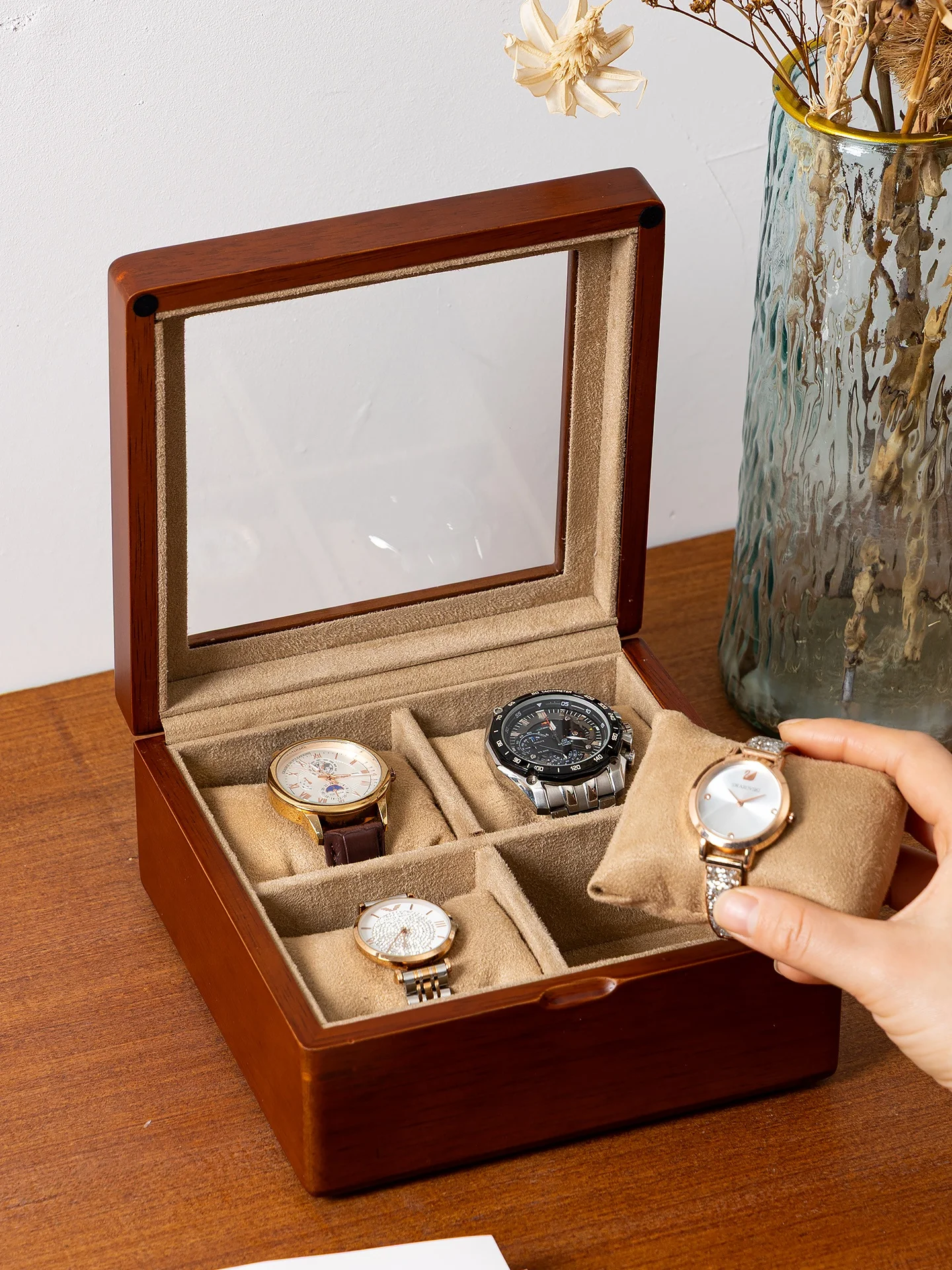 elegante-scatola-porta-orologi-in-legno-con-divisori-e-coperchio-in-vetro-organizzatore-di-lusso-per-casa-ufficio-e-camera-da-letto