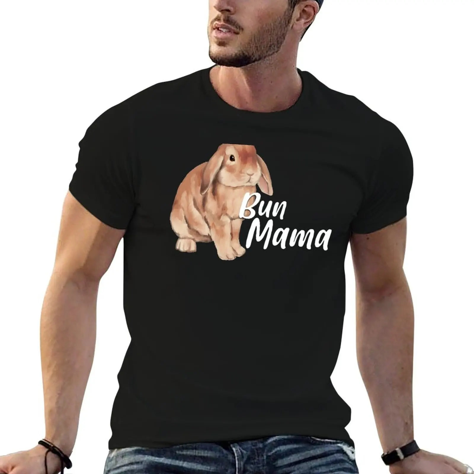 Camiseta Holland Lop Bun Mama (creme) para homens, camisetas engraçadas para homens, camisetas gráficas para homens