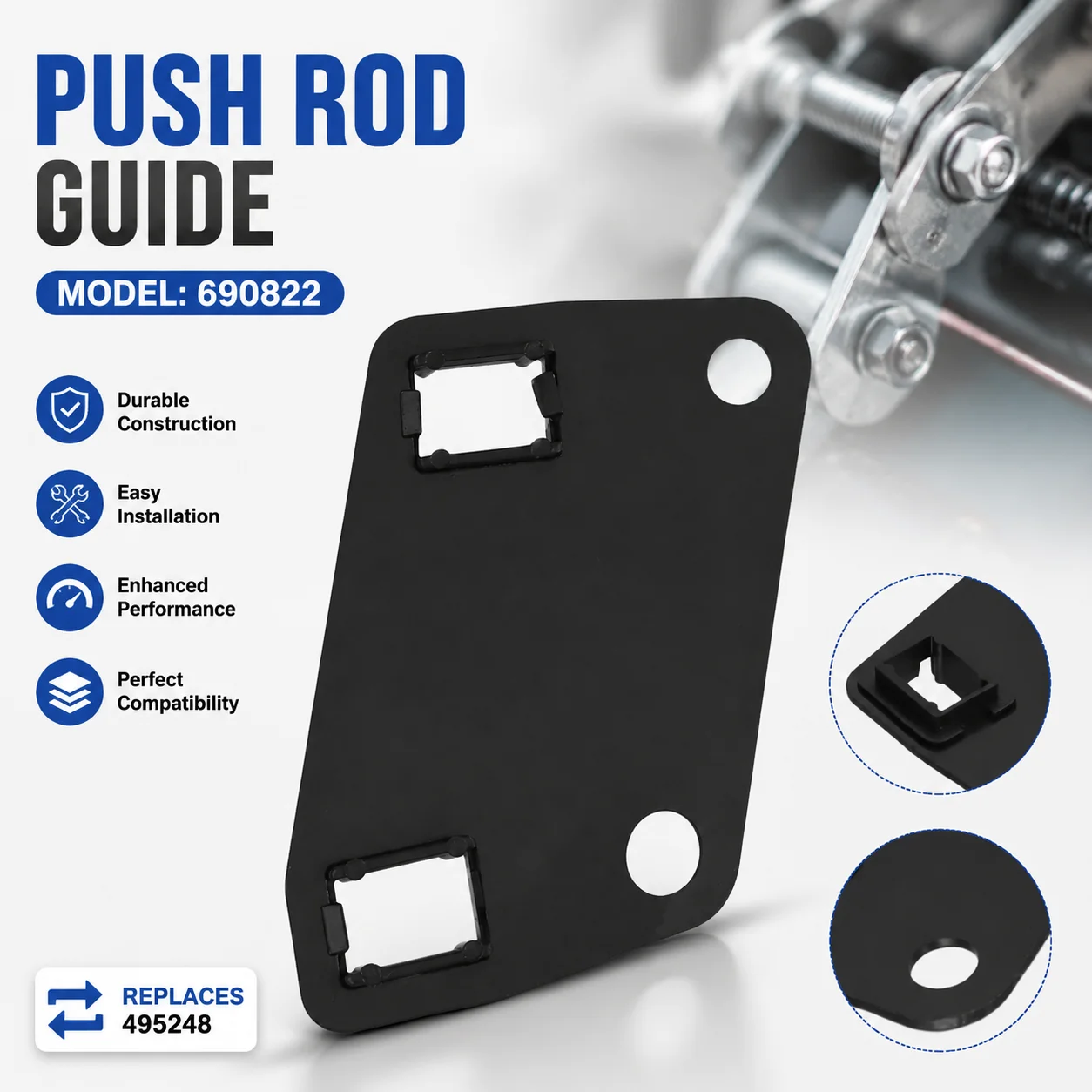 Push Rod Guide 690822, Replacement for 495248, Metal Engine Part, Lawn Mower Garden Machinery Repair Tool