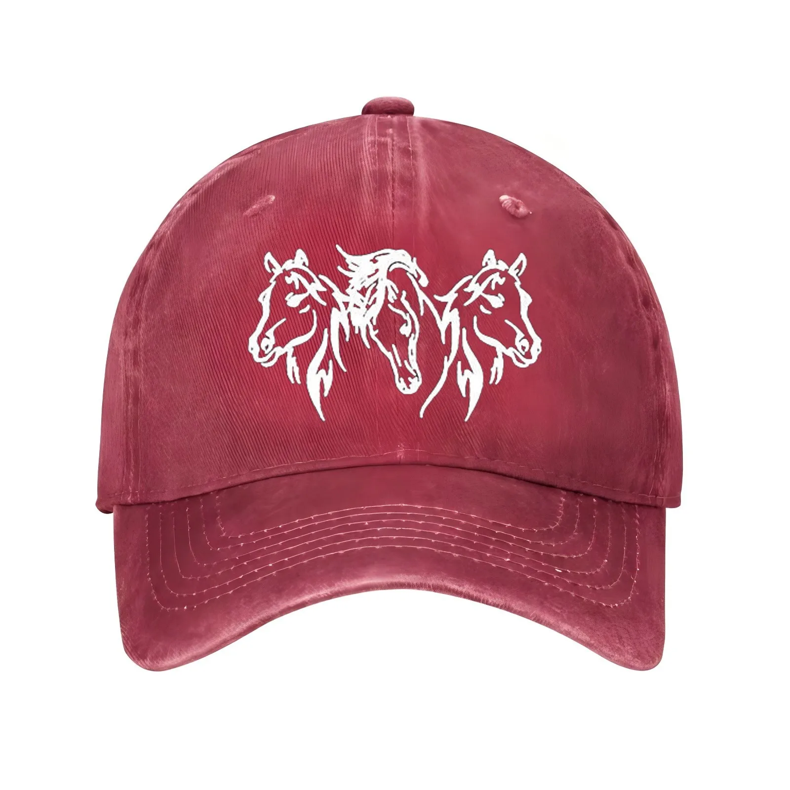 Gorra de béisbol con estampado de cabeza de caballo triple, ajustable, de algodón, unisex, informal, para deportes al aire libre