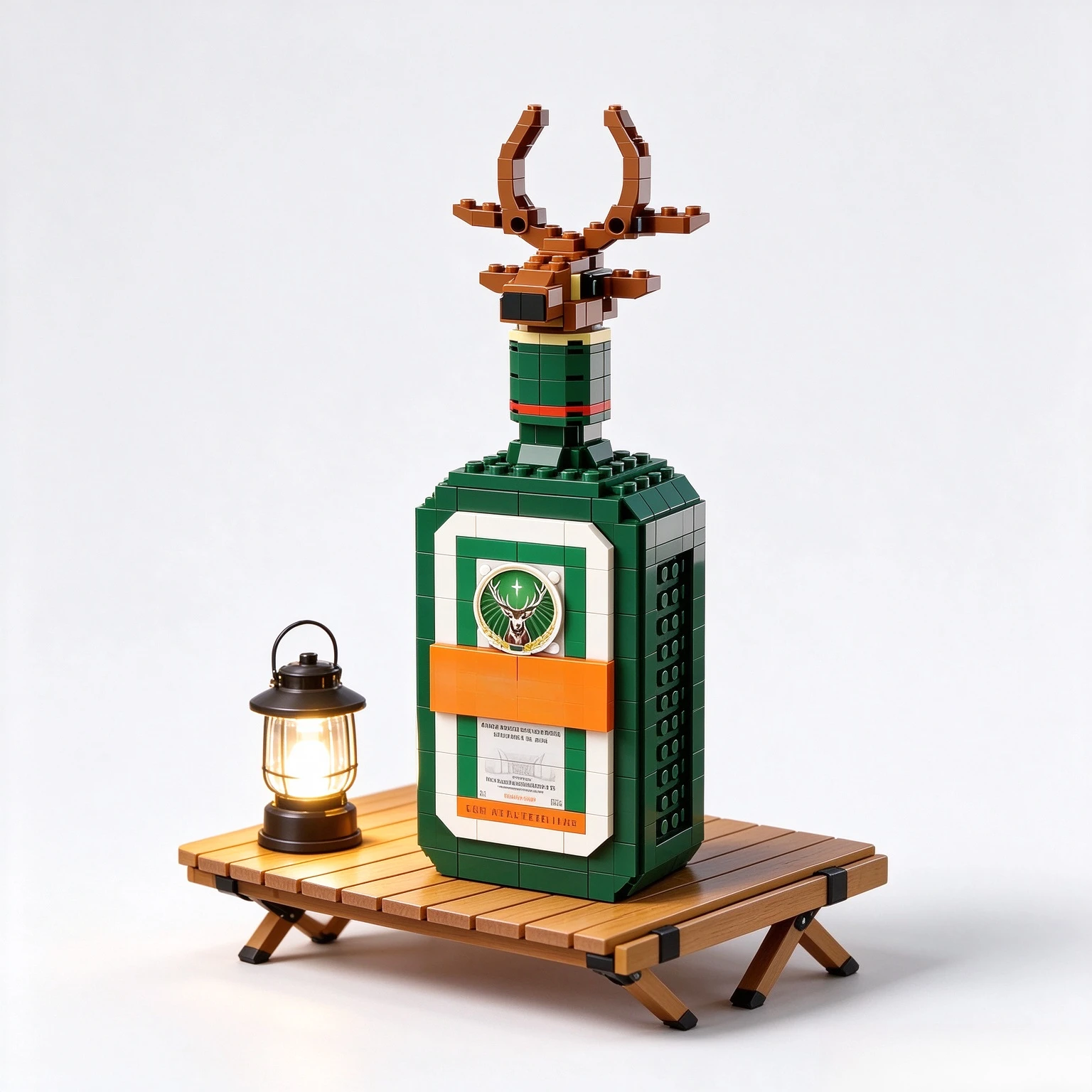 Liquor Bottle Building Blocks Set with Stag Head Model, Adult Bar Decor, Collectible Bricks Kit