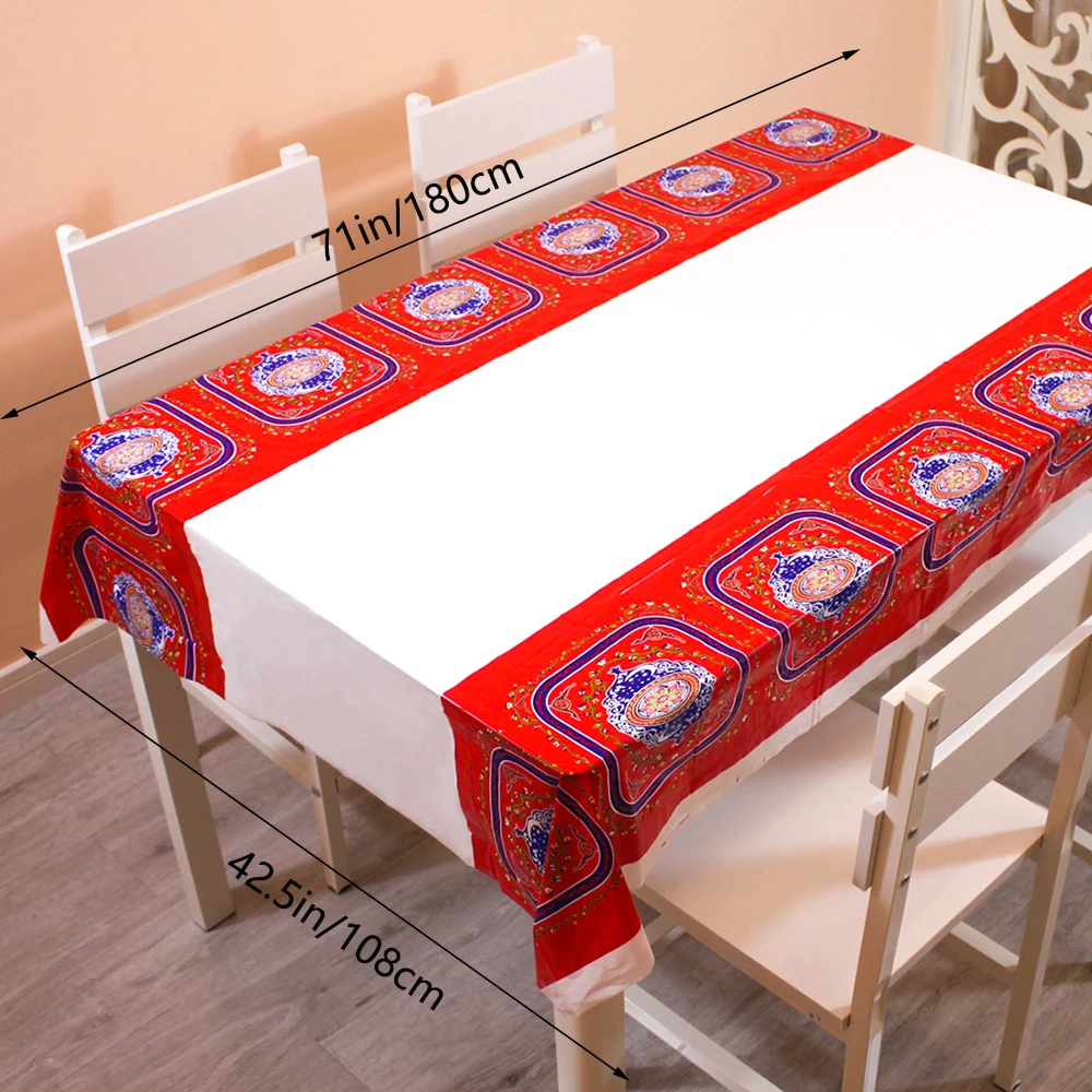 Disposable Plastic Table Cloths Eid Mubarak Ramadan Table Cover Tablecloth Waterproof For Moslem IslamismDecoration 180*108cm