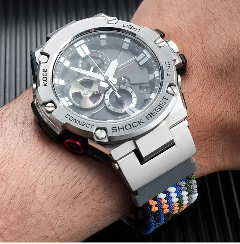 ل كاسيو G-SHOCK GST-B100 W120L S810L W300 410 تعديل مطاطا مضفر المنسوجة النايلون قماش حزام ساعة اليد الرجال المغناطيسي حزام الساعات