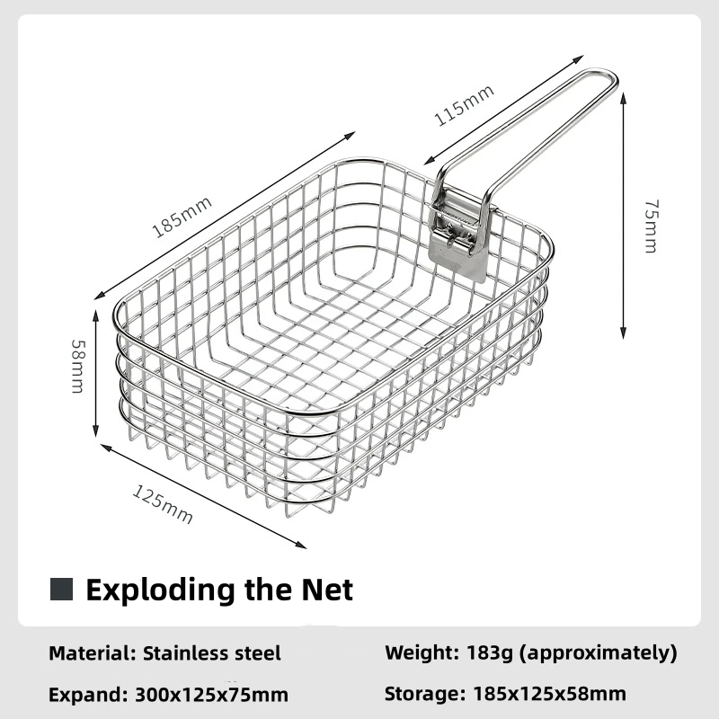 Filets et paniers frits d'extérieur, frites frites pliantes en acier inoxydable 304, boîtes à déjeuner de pique-nique