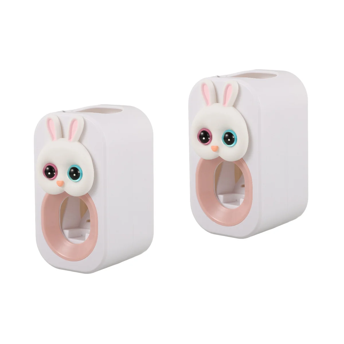 2 PCS Squeeze Toothpaste Artifact Squeezers Dispenser Wall Mounted Holder for Bathroom Pink Rabbit Cartoon Toothbrush Kids