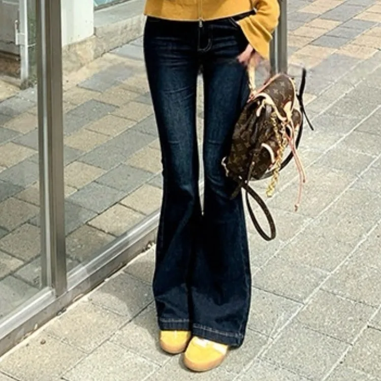 

High Waist Embroidered Slim Fit Bell Bottom Denim Jeans Korean Style Sexy Butt Enhancing Women's Fashion Spring Autumn New De...