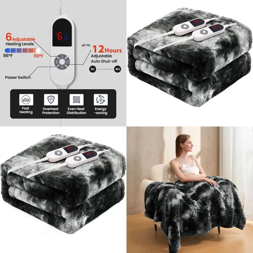 

84x90 Premium Black Faux Fur Electric Blanket with 10 Heat Settings and 12-Hour Auto Shut-Off