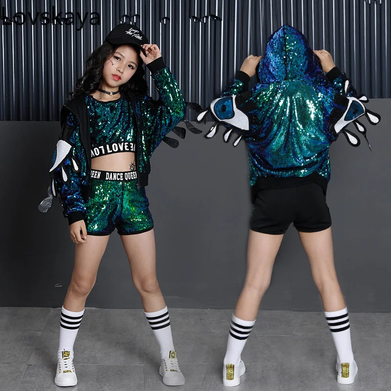 Hiphop Street Modern Dance Kostuums Honkbal Uniform Lovertjes Kleding Kinderen Jazz Dance Performance Kleding Dames