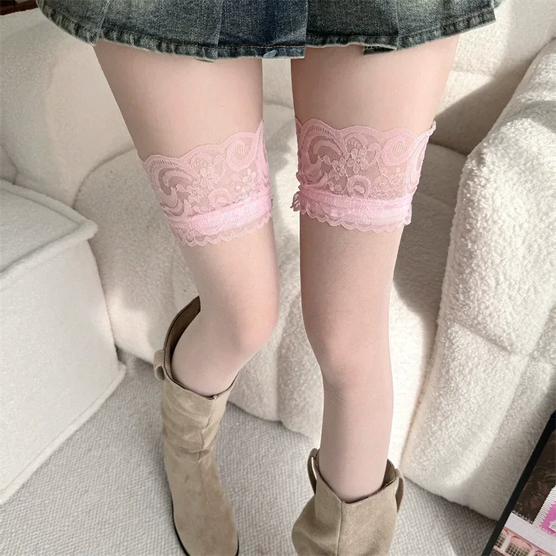 レディースソックス 無地 ガールズ ロリータ サイハイソックス レース セクシー ロングソックス レディース ニーハイソックス 黒 白 スイート ストッキング