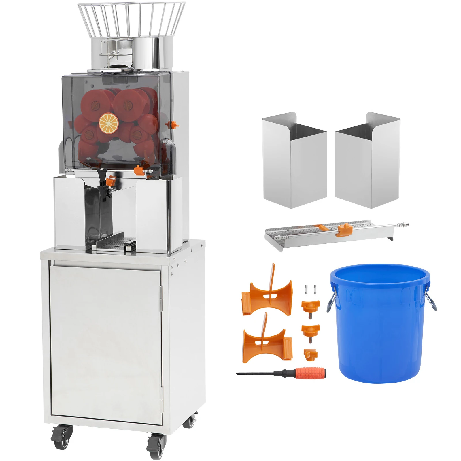 VEVOR Commercial Orange Juicer, 120W Automatic Feeding with Water Tap Stainless Steel 25 Oranges/Min 3 Peel Collecting Buckets