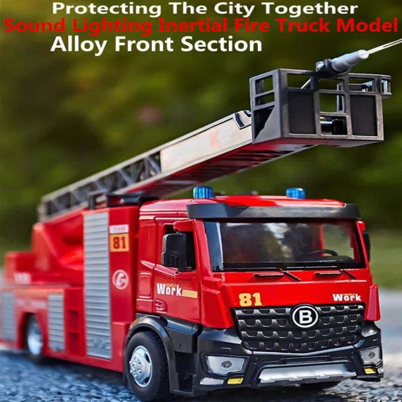 Water Spraying Alloy Fire Truck Model Inertial Driving Open Door&Fire Compartment Simulated Sound LED Lighting Car Model Toy