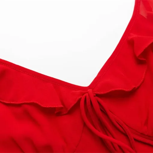 فستان نسائي بكشكشة متوسطة الطول ، جيما ، أحمر حقيقي ، بطول متوسط الطول