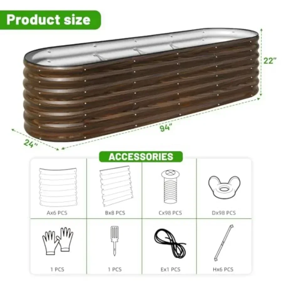 2-Pack Galvanized Steel Raised Garden Bed Kit - x2 Feet Metal Planter Boxes for Vegetables, Flowers, Herbs Easy Assembly, Open