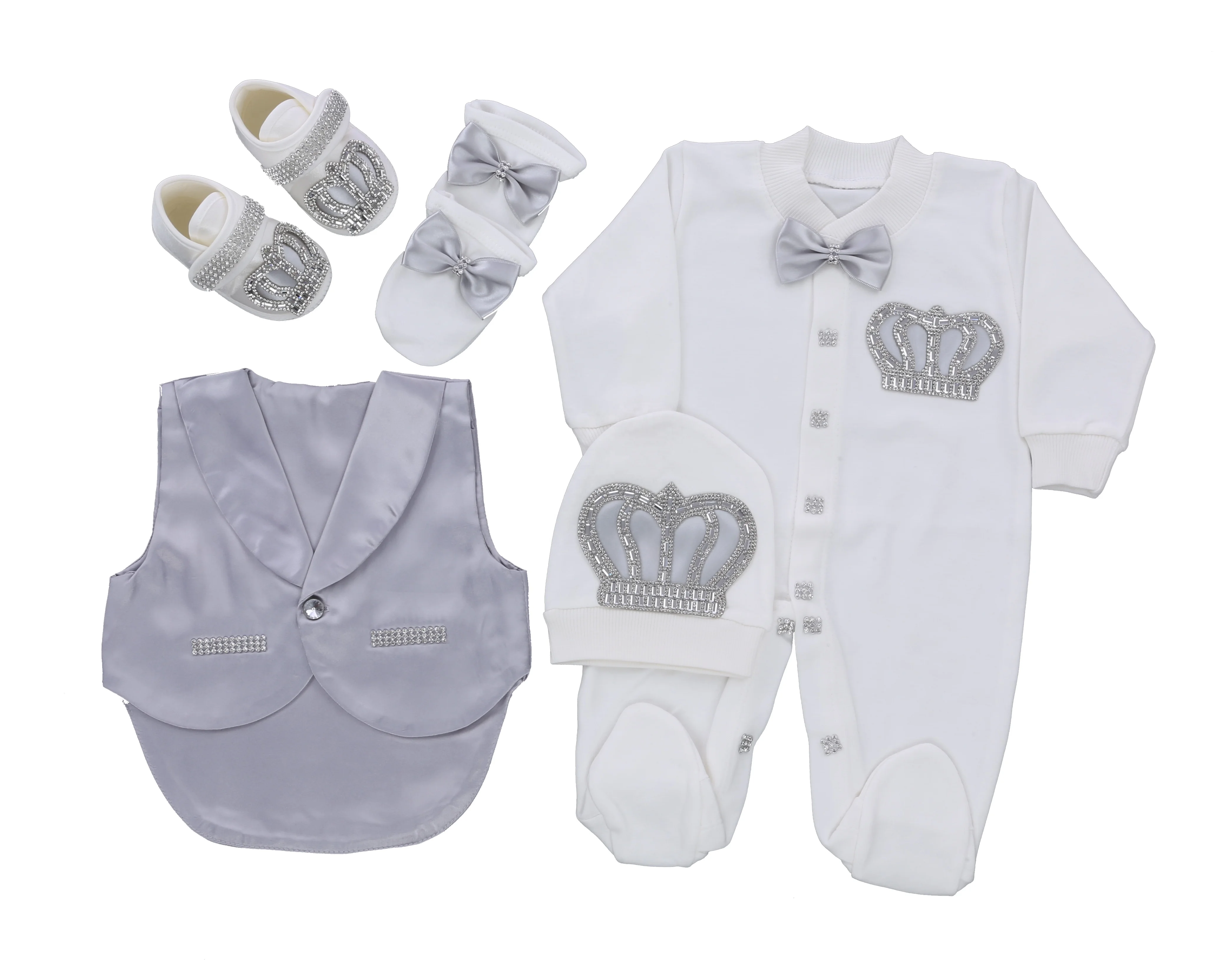 Dollbling 5 Pcs wholesale Custom Long Sleeve Bubble Cotton Fabric Knitted Clothing High Quality Baby Boy Romper Set