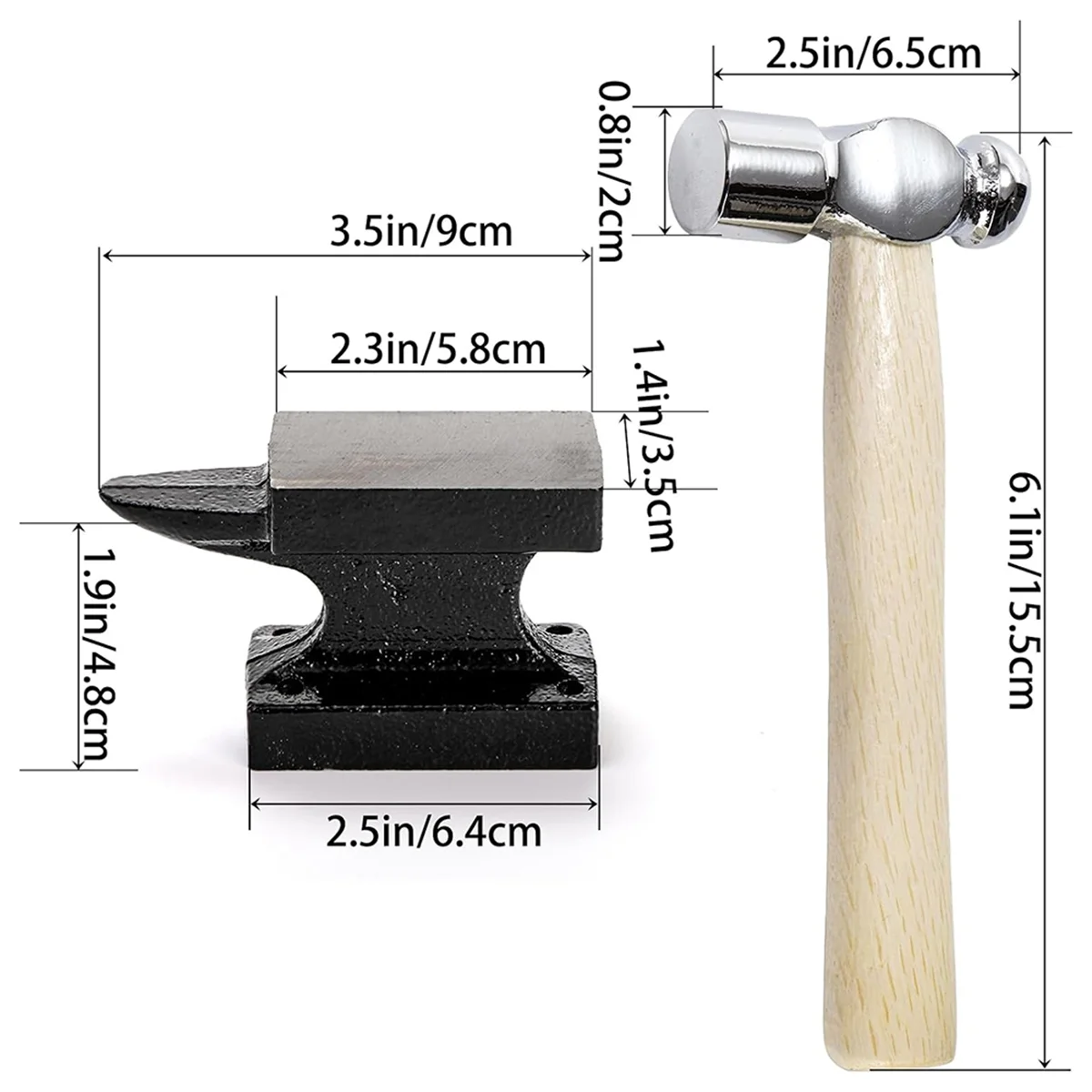 1.1 Lbs Small Horn Anvil Bench Block with Metal Stamping Hammer for Jewelry Making & Repairing, Cast Iron Horn Base