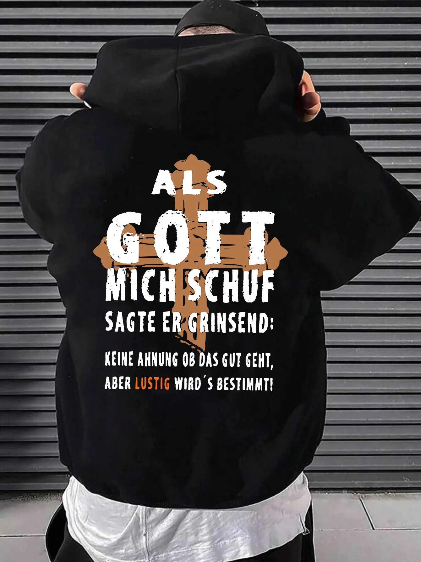 Cross-over retro print, men's casual comfortable hooded sweater, trendy long-sleeved hooded hoodie