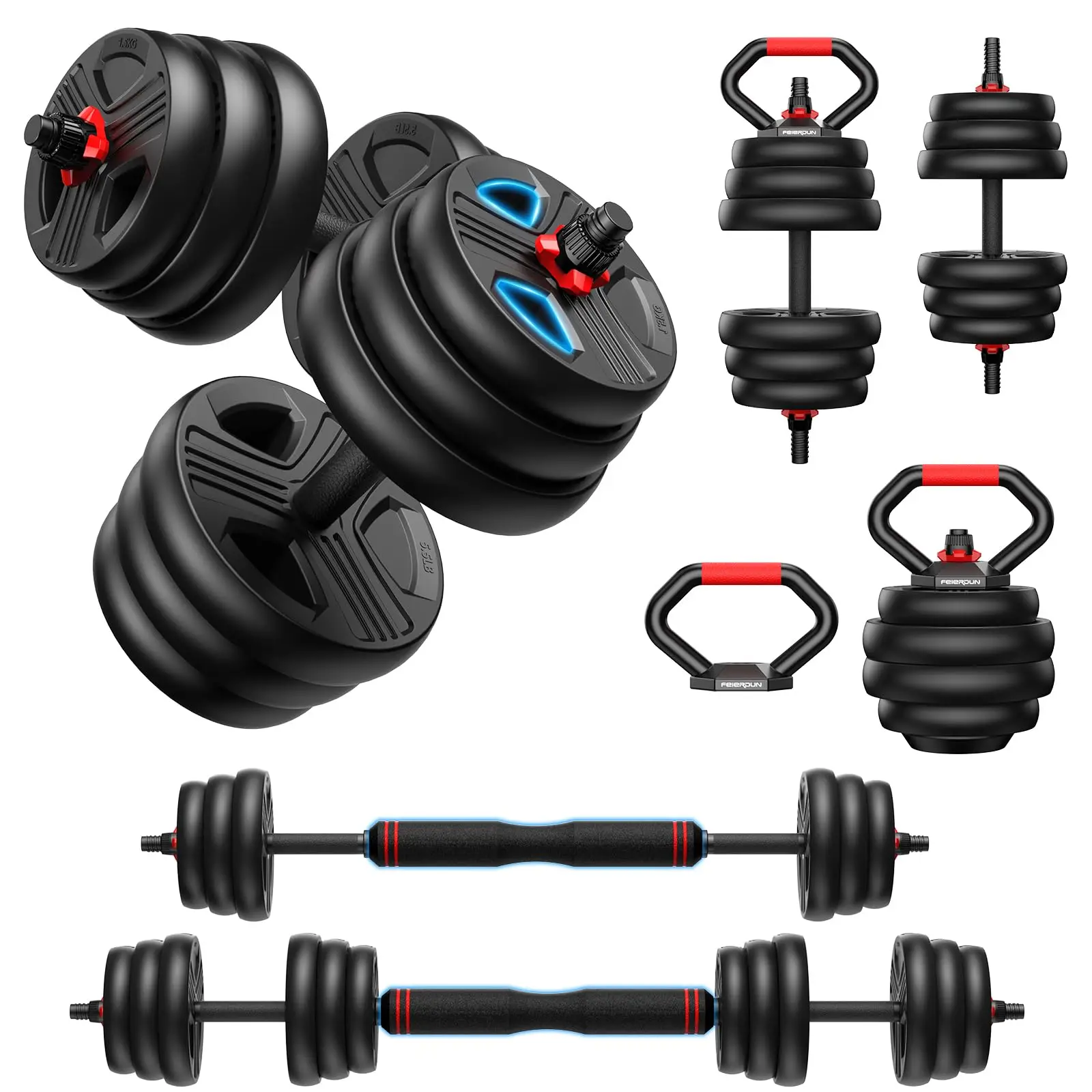 Adjustable dumbbell set,20/35/45/55/70/90lbs Free Weights set with upgraded nut, 5 in 1 Weight Set Used as Kettlebells