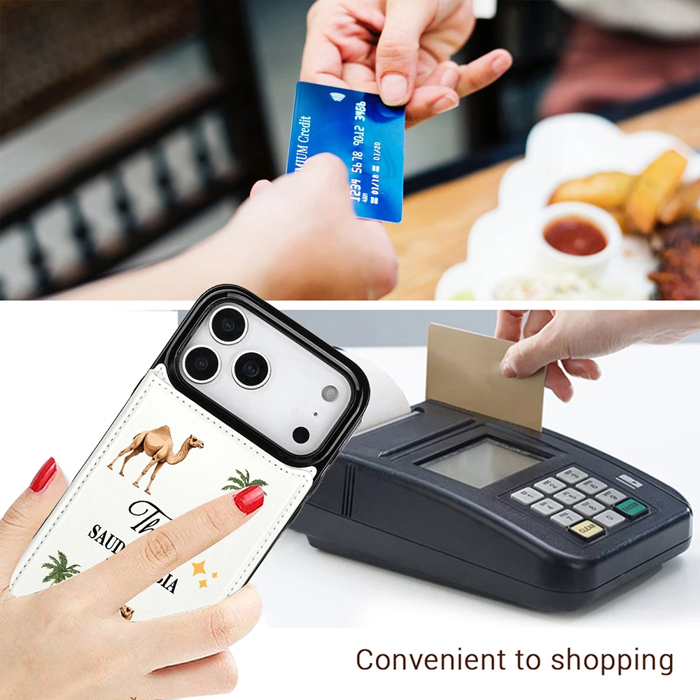 موضة المملكة العربية السعودية الجمل محفظة جلدية القضية آيفون 17 برو ماكس الهواء 17 شجرة جوز الهند حافظة للبطاقات للصدمات فوندا غطاء الهاتف