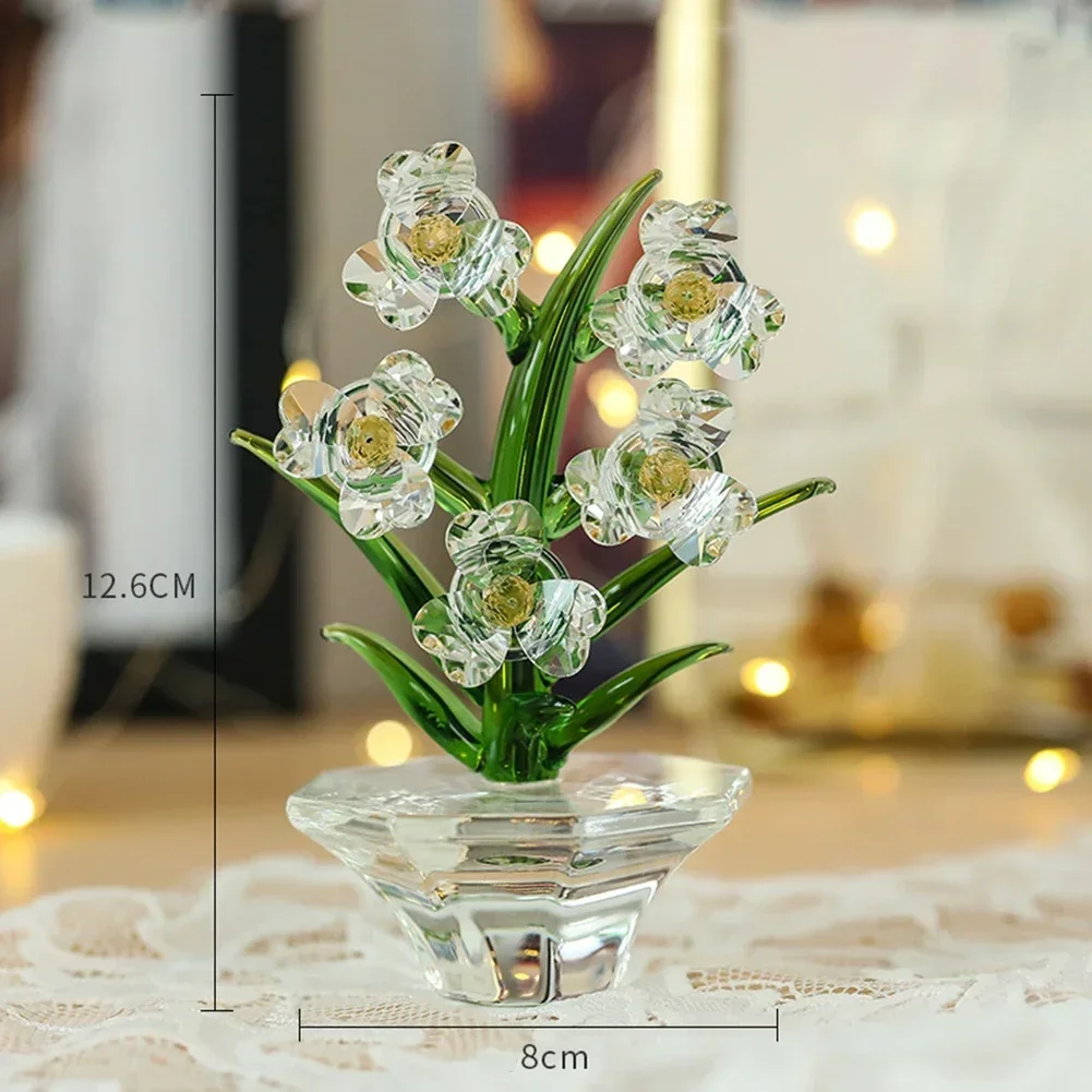 Crystal Orchid Flower Figurine Glass Flower Paperweight Ornament Unfading Bouquet Sculpture Wedding Valentine Gift Home Decor