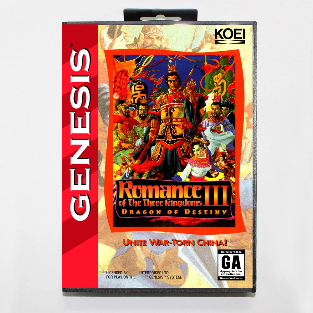 Romance of the Three Kingdoms III MD Game Cartridge with USA Box for 16 Bit Sega Megadrive Genesis System