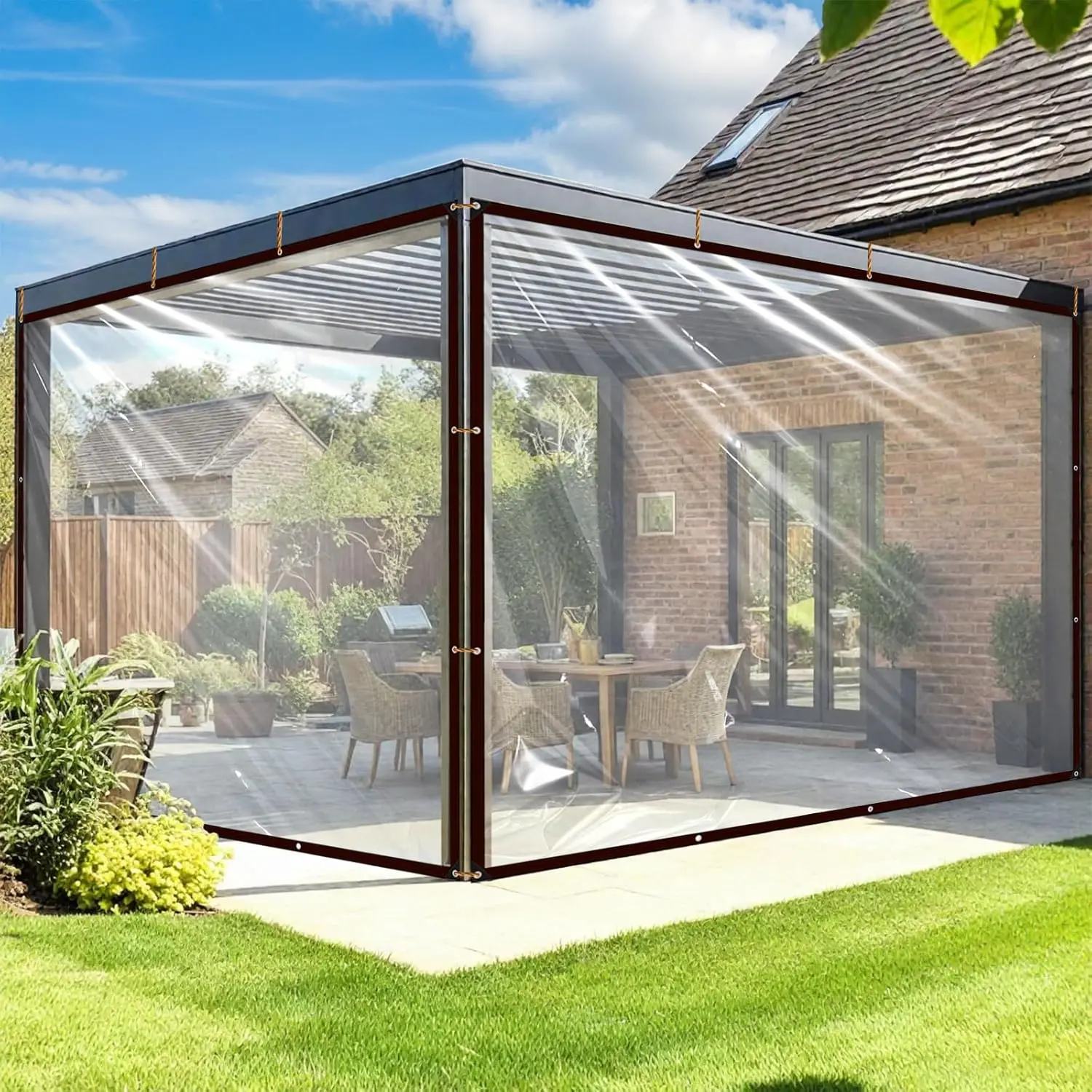 

Прочный водонепроницаемый прозрачный виниловый тент 10x12 с люверсами для использования на улице, в теплицах, для покрытия патио