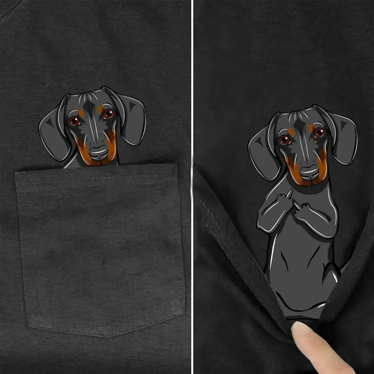 CLOOCL Dachshund Cotton T-shirts Funny Puppy Dachshund Dogs Middle Finger Pocket Tees Short Sleeve Shirts Men Women Clothing