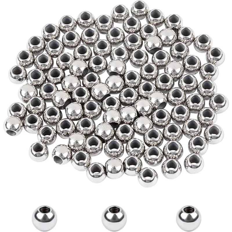 100pcs Tiny Round Metal Beads 2mm Small Hole Ball Spacer Beads 4mm Dia Stainless Steel Bead Loose Beads Metal Spacers