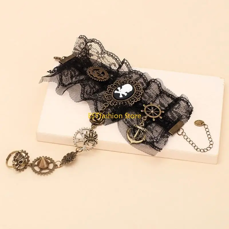 y5gc steampunk lace lace lace with gear gethic pirate pirate wristband party party gloves lady #2