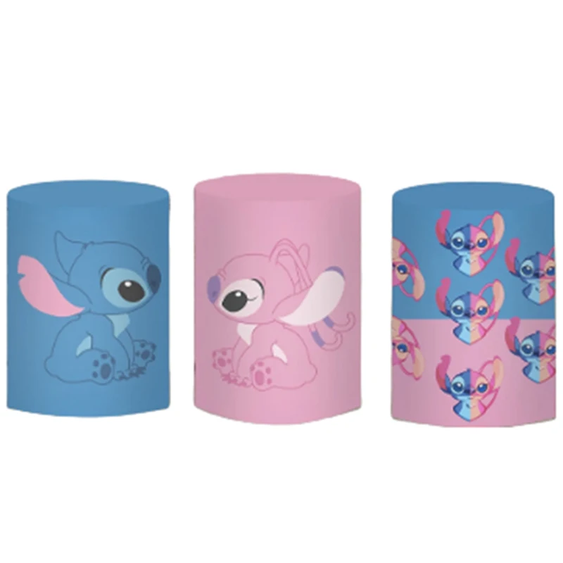 Lilo & Stitch 천사 라운드 배경, 3 실린더 커버, 사진 배경, 베이비 샤워, 생일 파티 장식