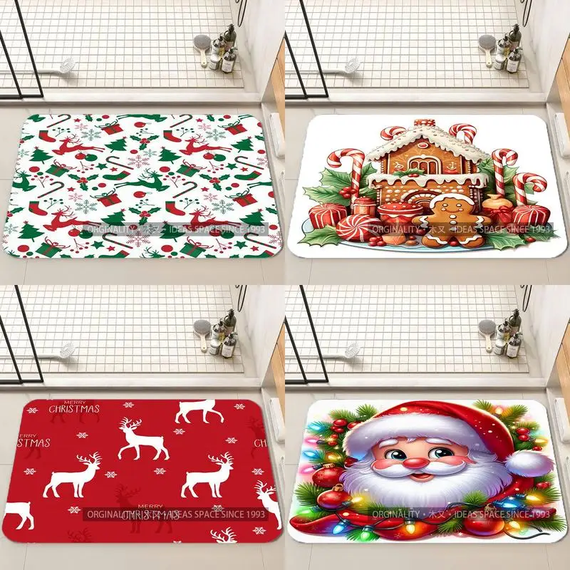 

Коврик для двери с рождественским узором, украшение для гостиной, домашний диван, нескользящий ковер, кабинет, спальня, татами, детский мягкий напольный коврик