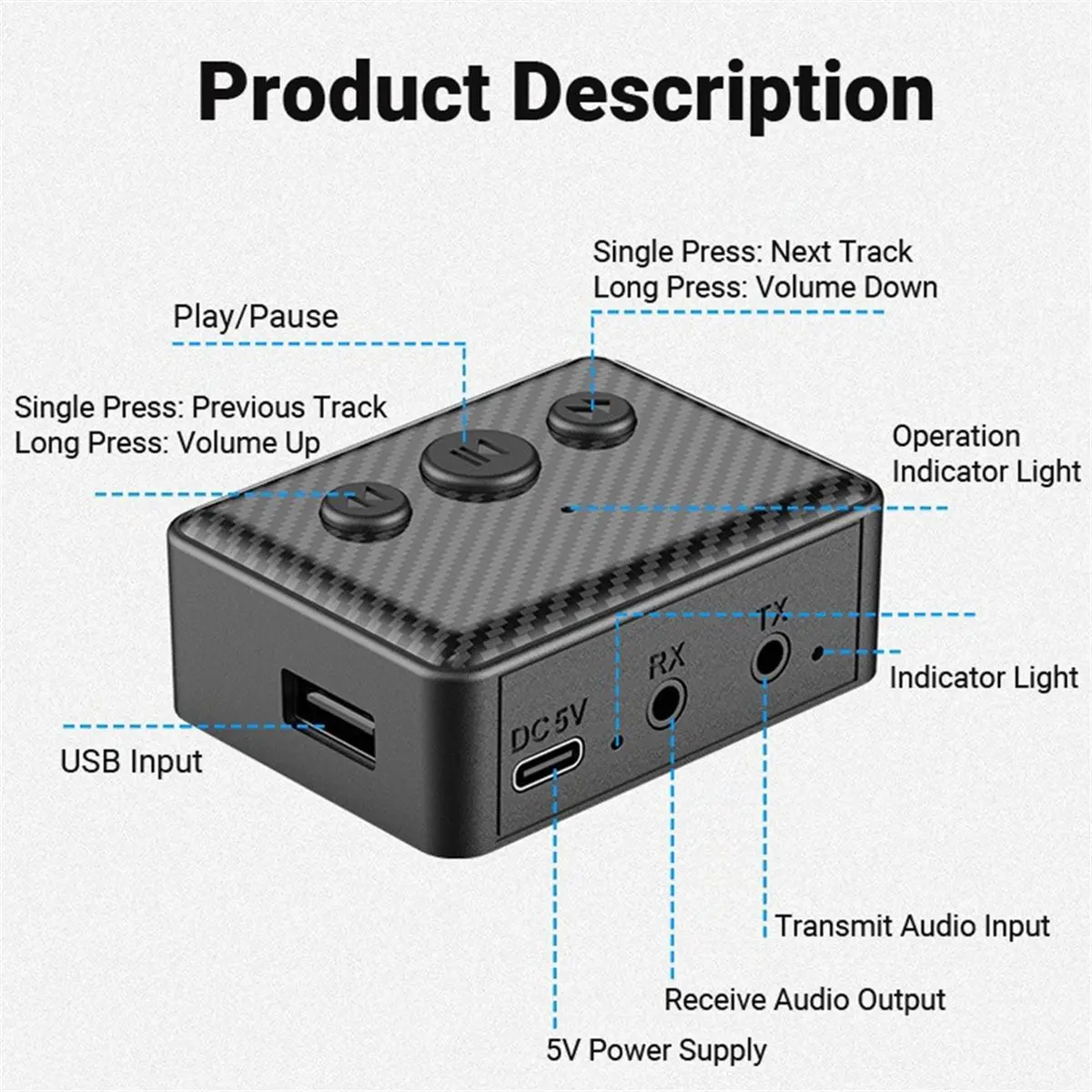 Bluetooth 6.0 Audio Receiver 3.5mm USB U-Disk Stereo Music Wireless Audio Adapter for PC TV Car Kit Speaker Amplifier