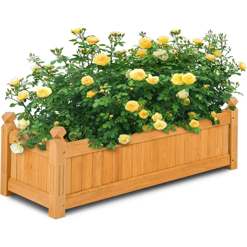 

Raised Wooden Garden Bed with Drainage, Outdoor Planter Box for Patio, 43.5L x 16W x 14H