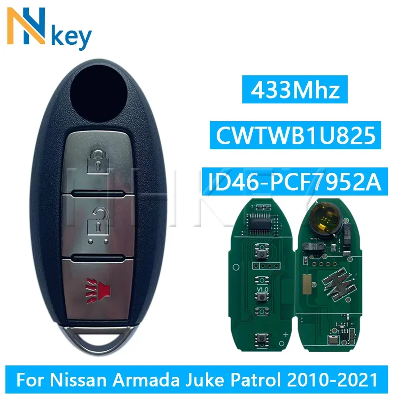 Chave nh cwtwb1u825 cwtwb1u773 3 botões 433mhz pcf7952a id46 chave de carro inteligente fob para nissan patrol juke cubo micra armada 2010-2018