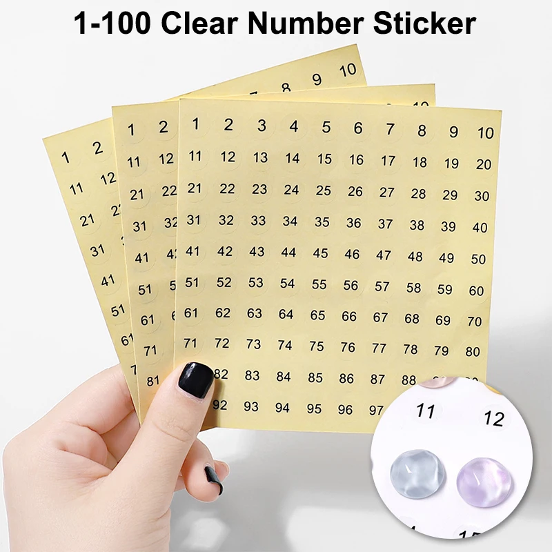 3 أوراق 1-100 ملصقات أرقام واضحة لأداة وضع العلامات على طلاء الأظافر والجل والورنيش