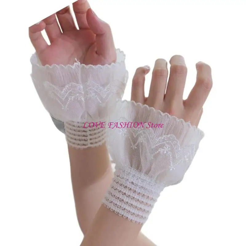 

Ruffle Flower Lace Hand Sleeves Elastic Decorative Wrist Cuffs For Women Wedding Photography And Special Event Handwear Y166