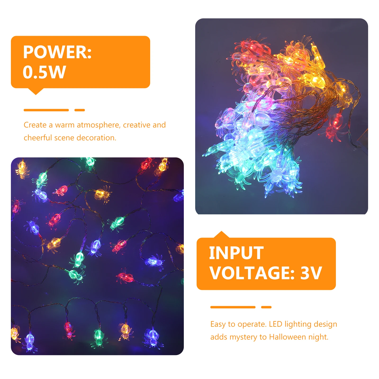 

Small Colorful Spider String Lights Decoration Halloween Party Supply LED Indoor Shape