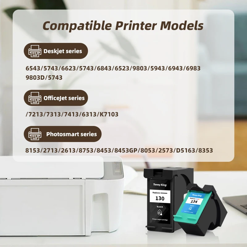 For HP 130 134 Ink Cartridge Compatible For HP130 134 Photosmart 8153 2713 2613 8753 8453 8453GP 8053 2573 D5163 Inkjet Printer