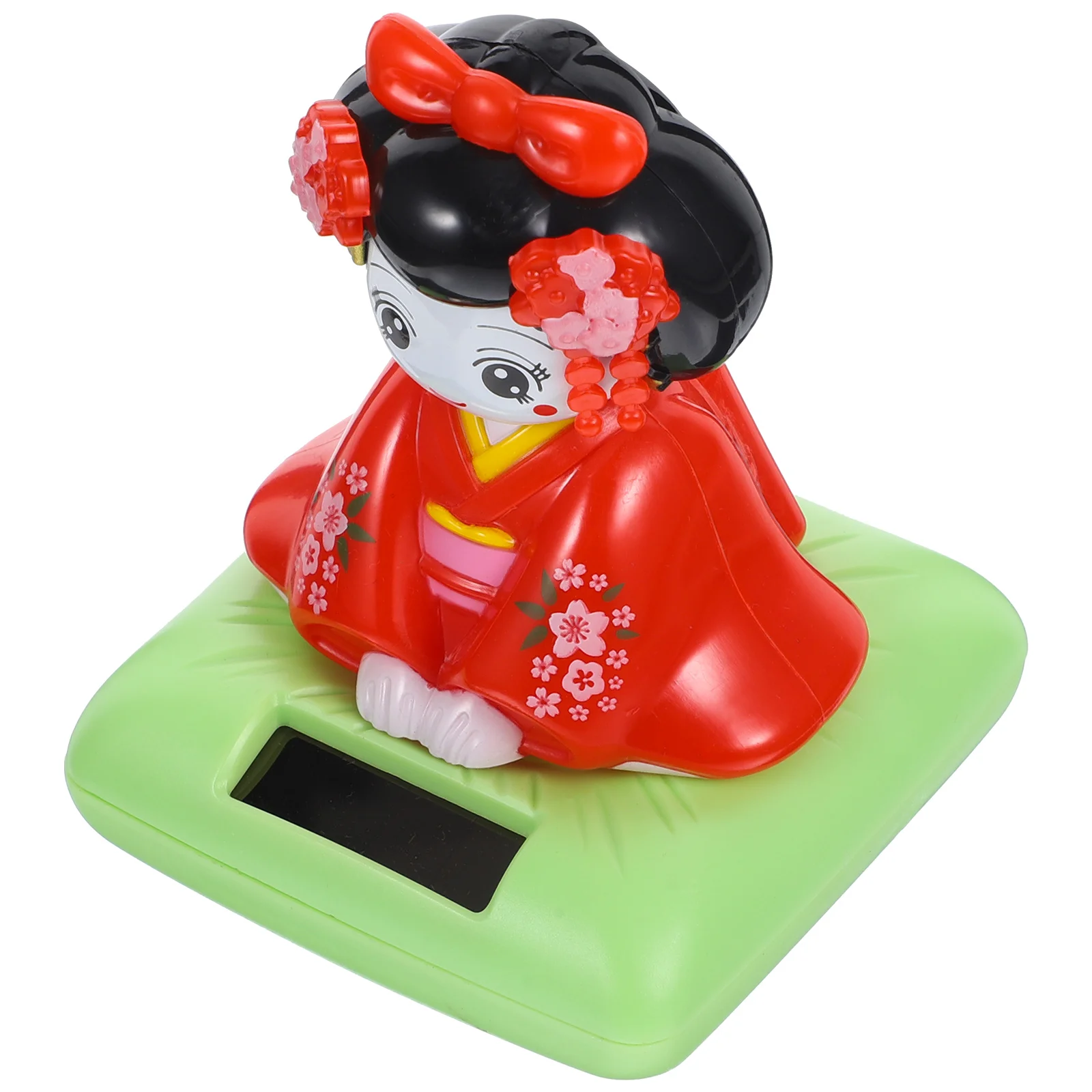 Solar Car nament Shaking Kimono Figurine Small Plastic Toy Dancing Girl Red Seat Decoration Desktop nament Creative