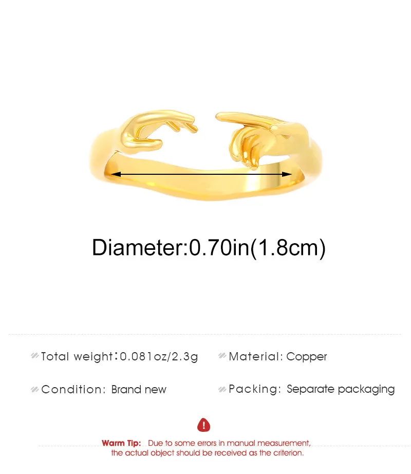 Vintage Hug Carved Hand Rings Creative Lovers' Hands Love Forever Opening Finger Adjustable Ring for Women Men Fashion Jewelry