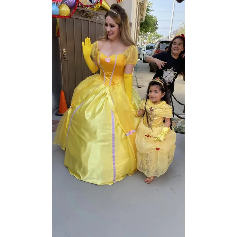 Halloween Beauty And The Beast Yellow Princess Dress Adult Belle Costumes Cosplay Party  Masquerade Bell Court Queen Roles Suit